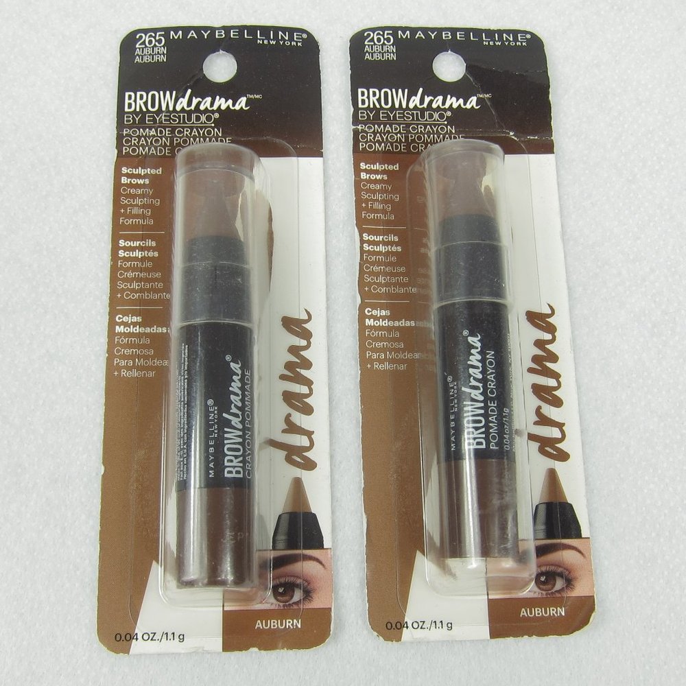 Maybelline Brow Drama Pomade Crayons Auburn #265 Set of 2 NEW IN PACKAGE - Picture 2 of 9